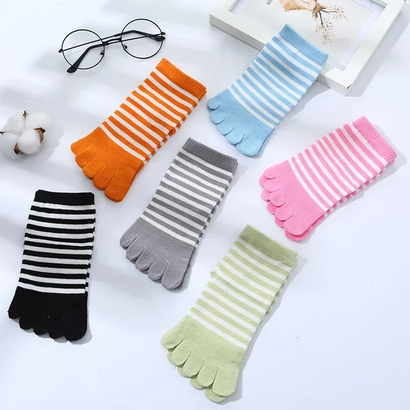 Children Kids Socks Multicolor Striped Cotton Five-finger for 4-12Y Boys Girls Casual Sports Breathable Five-toe Clothes Stuff 3