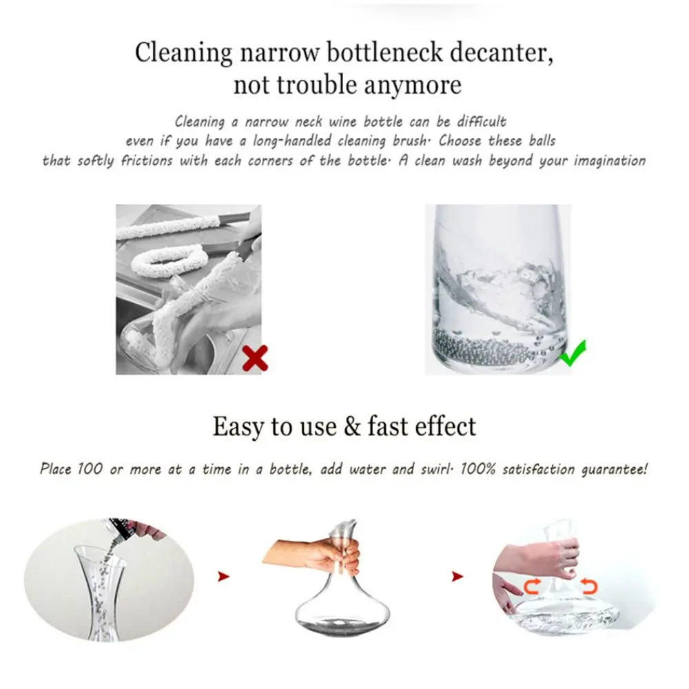 200pcs/Box Glass Bottle Stains Clean Ball Wine Tea Hookah Cup Decanter Cleaning Tool Stainless Steel Bead Brushing Accessories cleaning accessories