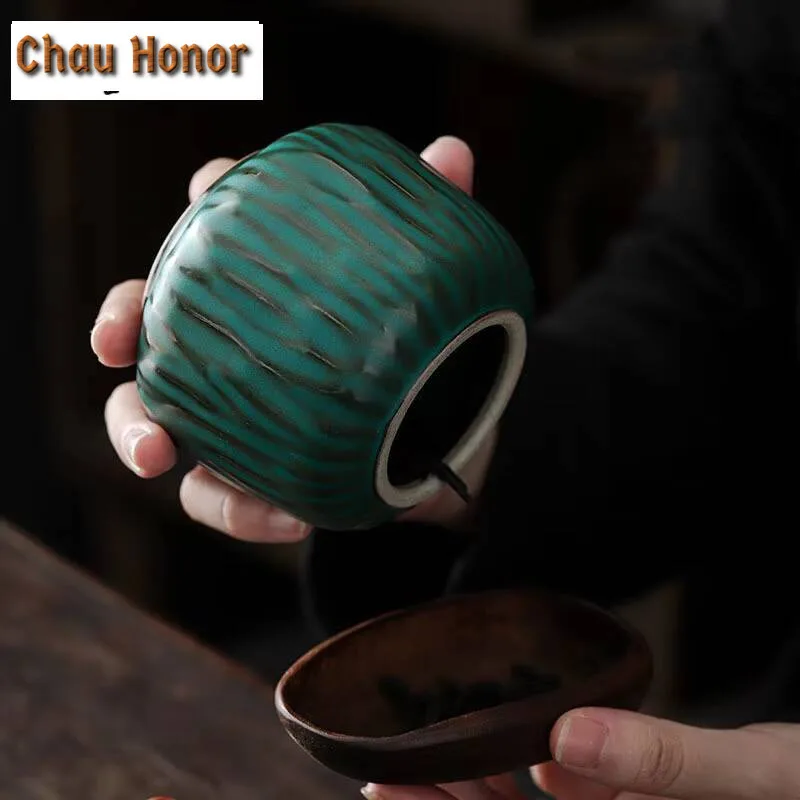 Japanese Style Turquoise Coarse Ceramic Creativity Tea Canister Household Mini Storage Tank Portable Travel Tea Boxes Containers