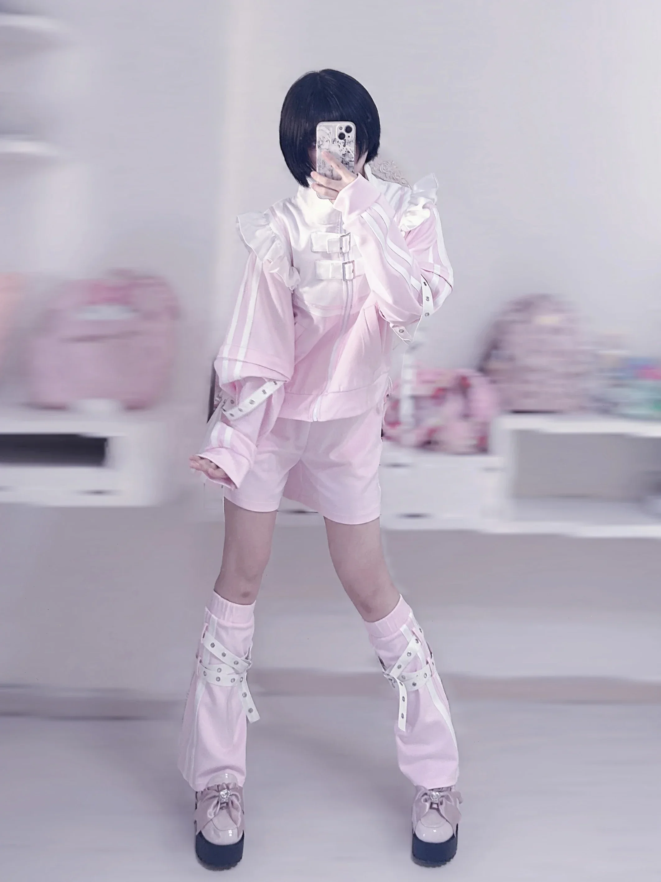 Streetwear Water Color Removable Sleep Harajuku Jacket Coat Shorts Set Subculture Y2K Mine Style Mass-Produced Women Hoodie Coat