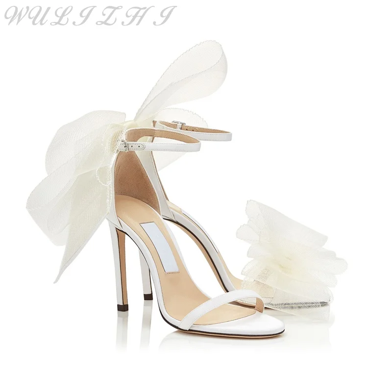 2024 New Women's Elegant Big Butterfly-Knot Party Dress Shoes Summer Sexy Open Toe High Heels Plus Size Female Sandals Wedding