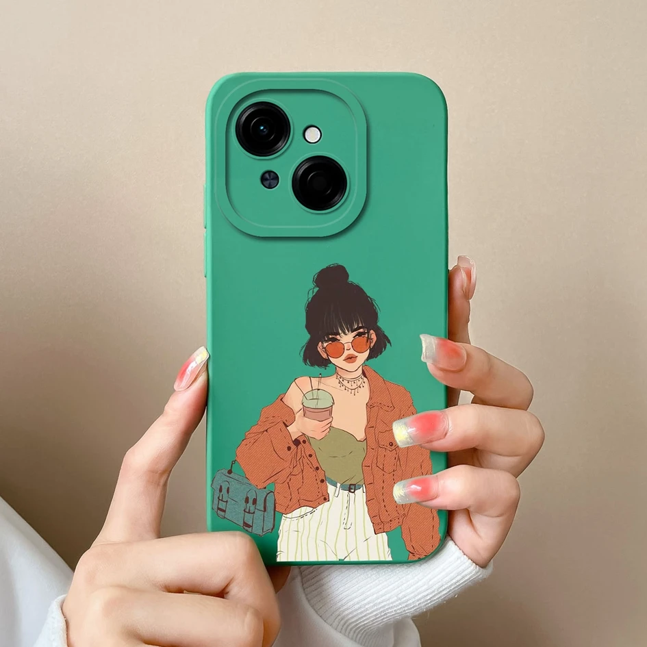 Fashion Sweet Girl Liquid Silicone Shockproof Phone Case, 6.67 inches
