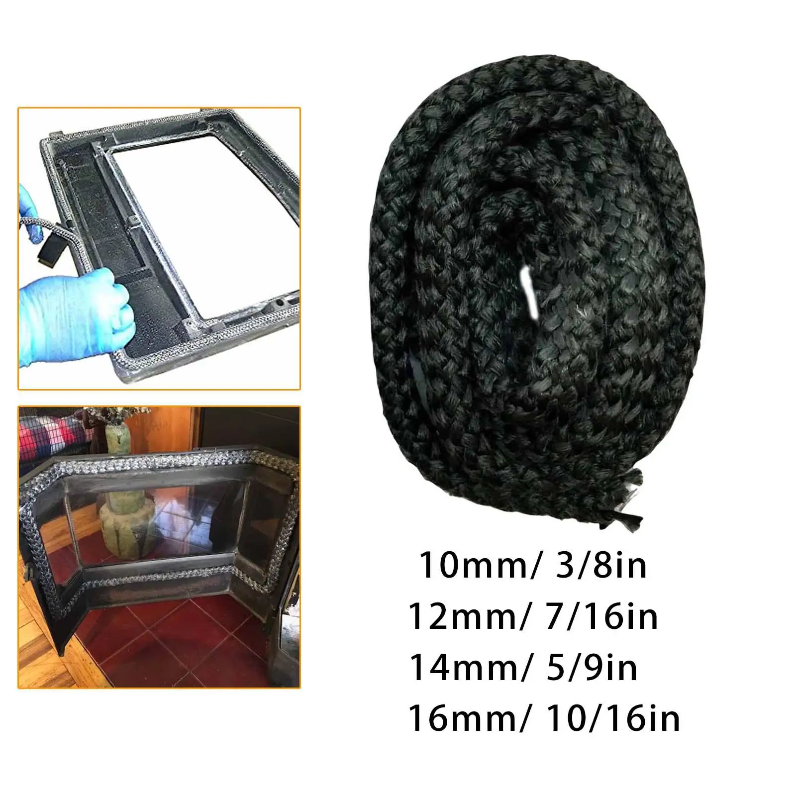 2.5Mx10/12/14/16mm Stove Door Fireplace Cord Replacement Black Gasket Cord High Temperature Wood Stove Door Seal Gasket