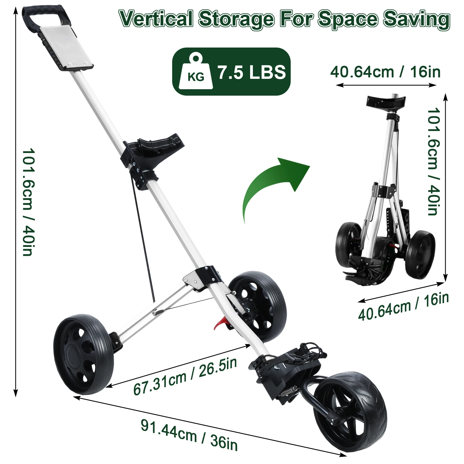 3 Wheel Golf Push Cart, Foldable Walking Golf Cart with Foot Brake Mechanism, Tee Holder, Scorecard Board, Scorer and Ball