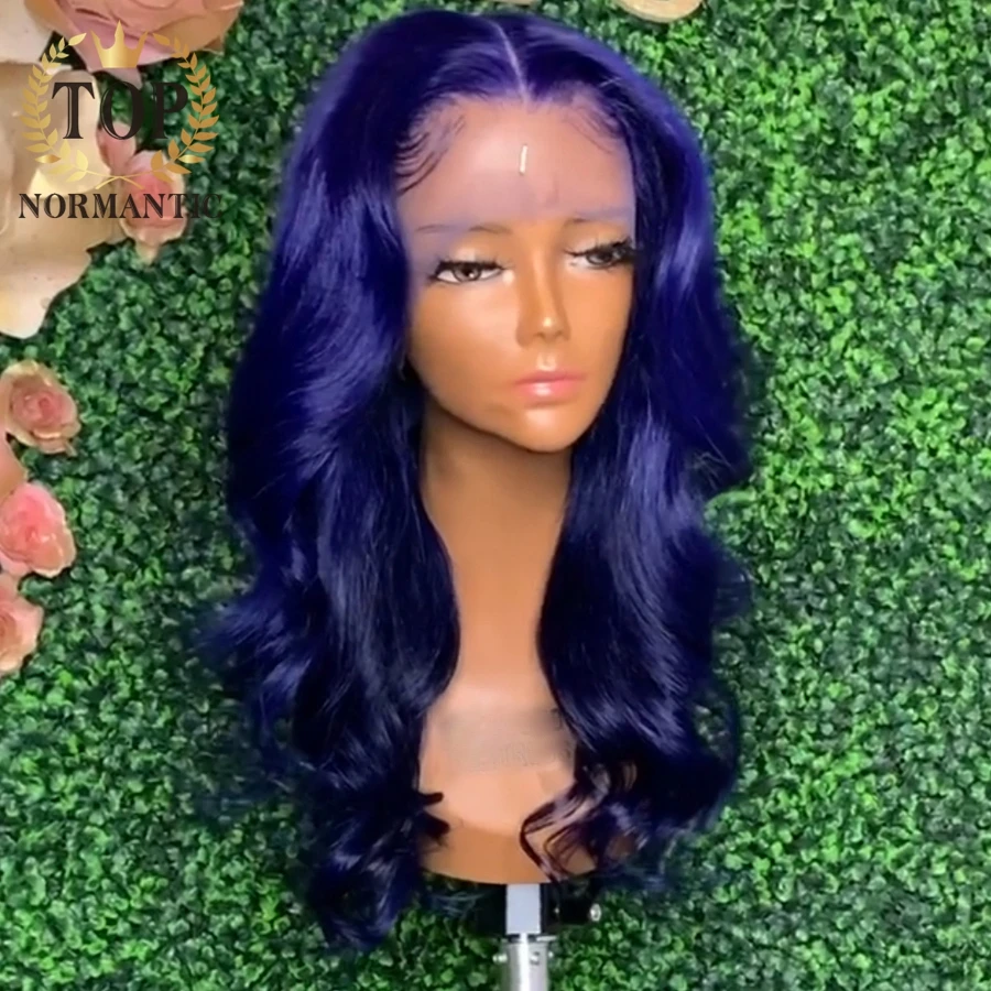 Topnormantic Blue Colored 13x6 Lace Front Wigs Preplucked Hairline Brazilian Remy Human Hair 4x4 Lace Closure Wig For Women