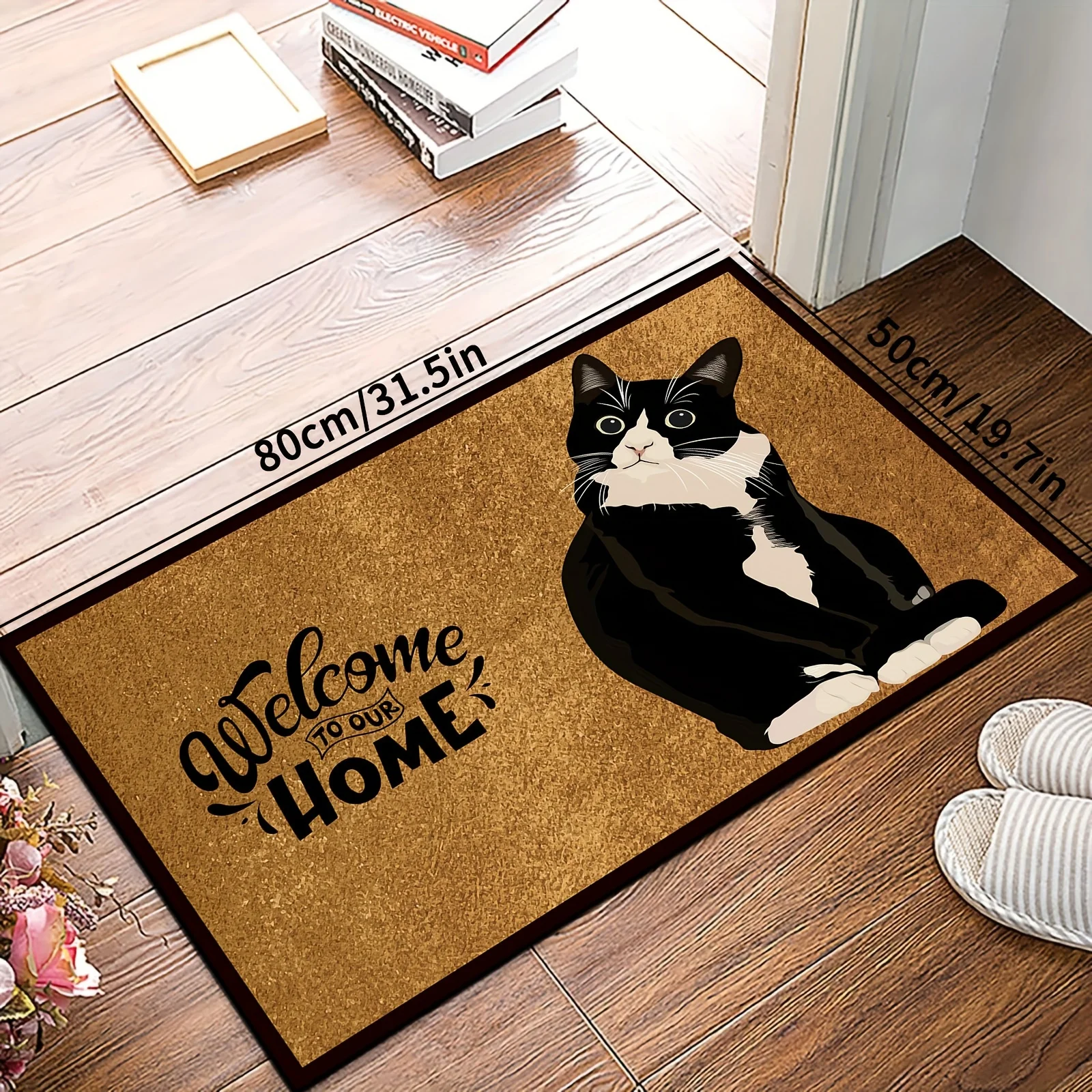 VIKAMA Cartoon Black Cat Pattern Welcome Mat Outdoor Carpet