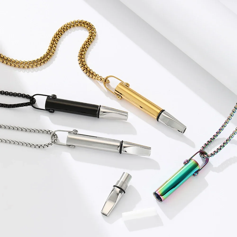 Breathing Necklace with Filter Cotton Titanium Steel Pendant Wear Resist Mindfulness Necklace for Smoking Cessation Tool