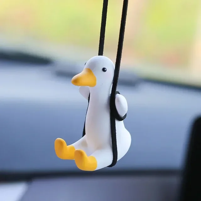 Gypsum Cute Anime Car Accessory Swing Duck Pendant Auto Rearview Mirror Ornaments Birthday Gift Couple Accessories 2