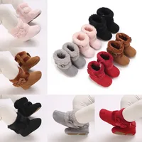 Winter Rubber Sole Baby Girls Boots Cute Bow Warm Plush Pom Snow Shoes Warm Baby Walking Shoes for Toddler Infant First Walkers 1