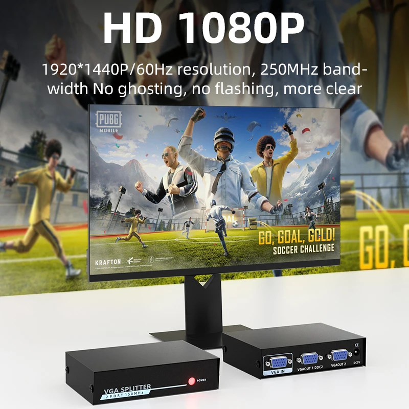 1x4/1x2 VGA Splitter 1080P60Hz Video Splitter Adapter 4 In 1 Out For PC Host to TV Monitor Projector VGA Extender Splitter