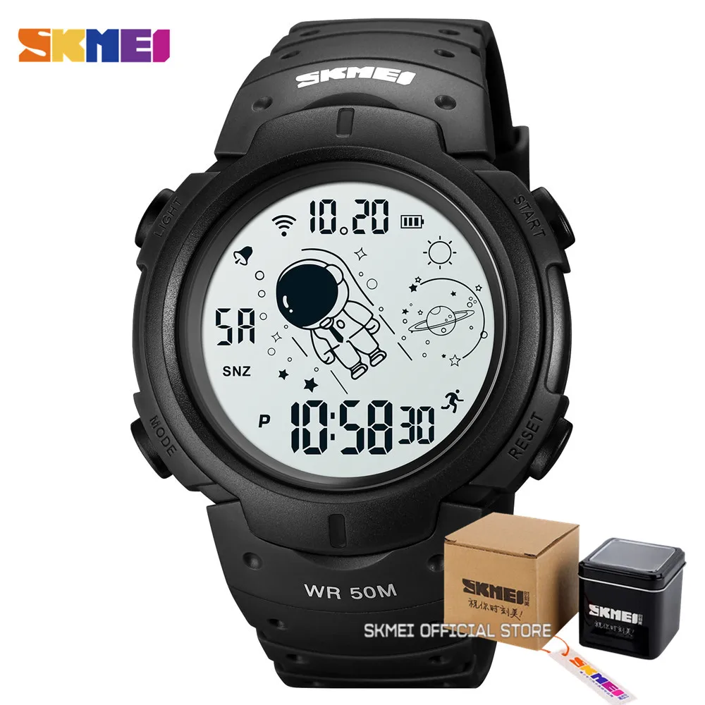 SKMEI Creative Cosmonaut Dial Time Display Wristwatch LED Light Digital Mens Sport Watches 5Bar Waterproof Clock reloj hombre 