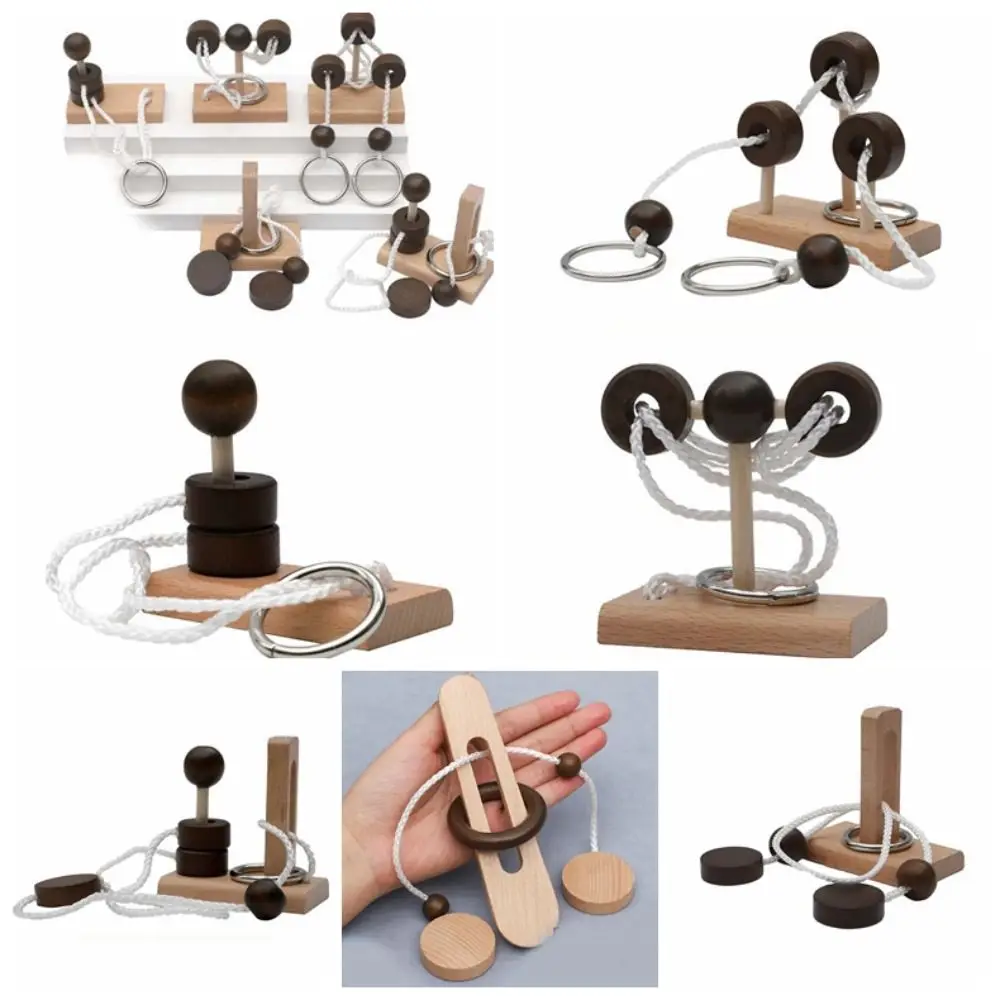 Classic 3D Threading Rope Loop Puzzle Wooden Montessori Labyrinth Unlock Kongming Lock Decompression