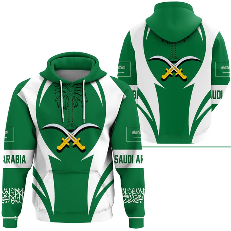 thumbnail image 1 of Sudadera con capucha con estampado de mapa y bandera de Arabia Saudita para hombre, ropa informal de uso diario, sudadera deportiva para niño, 1 of 5