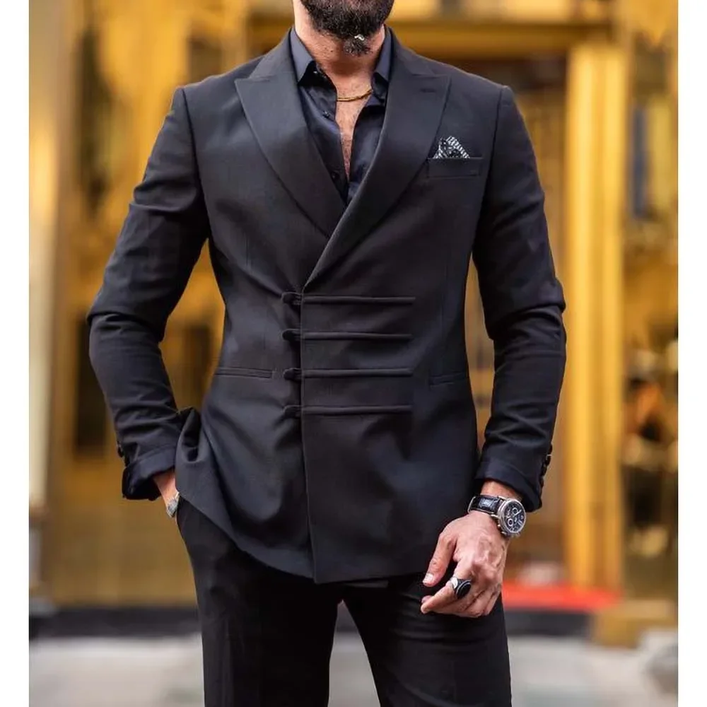 Black Formal Men Suits 2 Pieces Peak Lapel Wedding Groom Tuxedo for ...