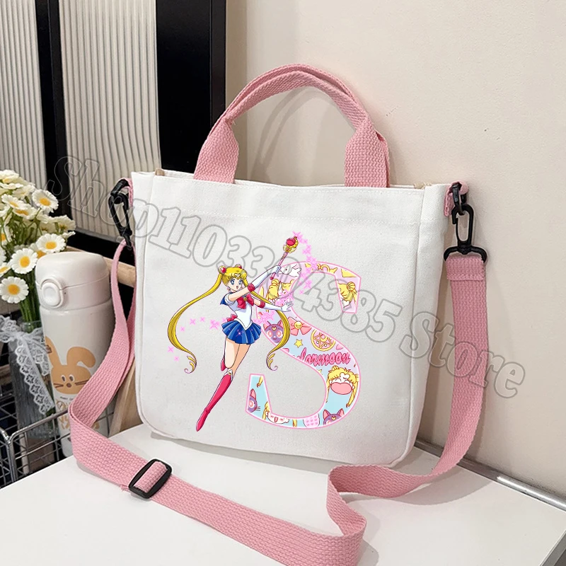 Chic Sailor Moon Crossbody Canvas Bag for Women - Cute Personalized Letter Handbag and Travel Pouch