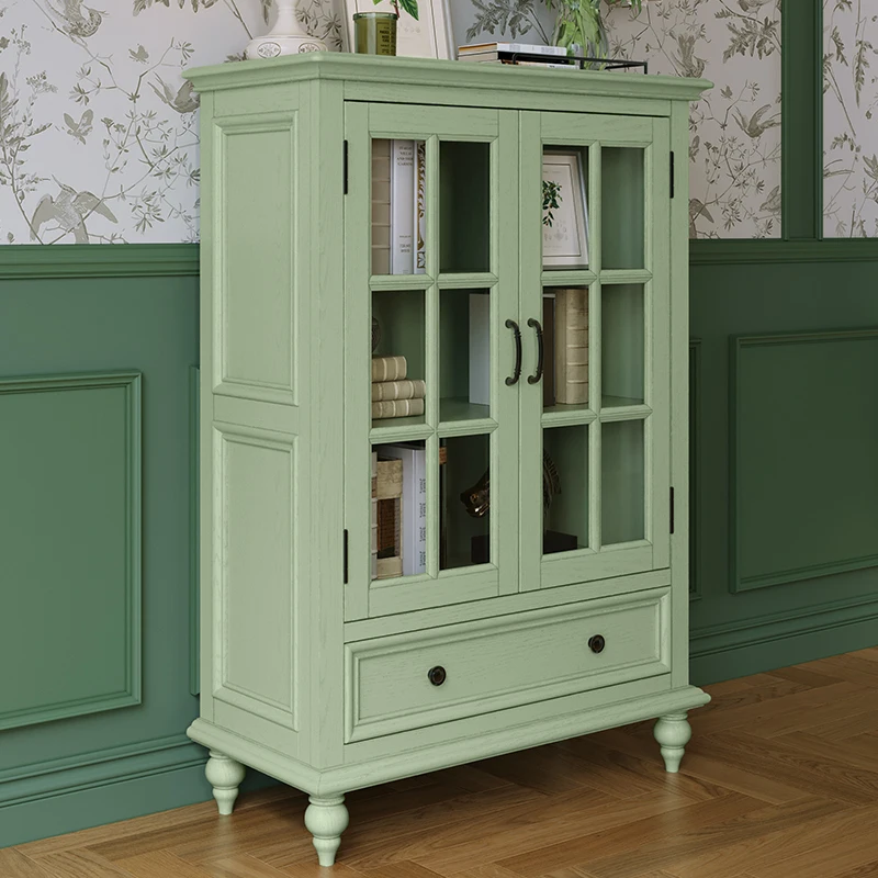 American Country Green Solid Wood Wine Cabinet Small Sideboard Storage Cabinet Buffet Cupboard Home Furniture Space Saving