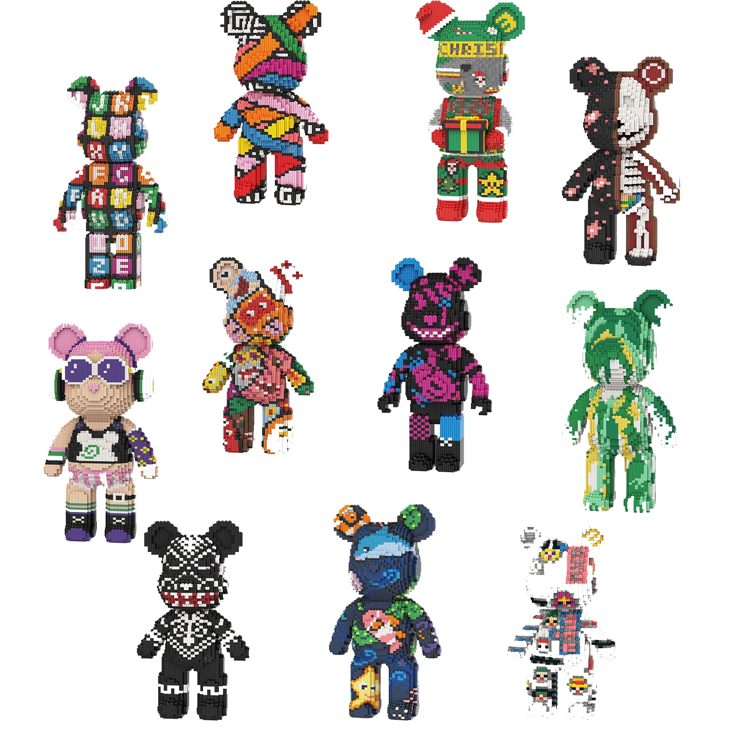 

Rixi Half Anatomy Bear Nano Building Blocks Cartoon Colour With Drawer Model MOC Bearbrick Micro Diamond Bricks Toy For Children