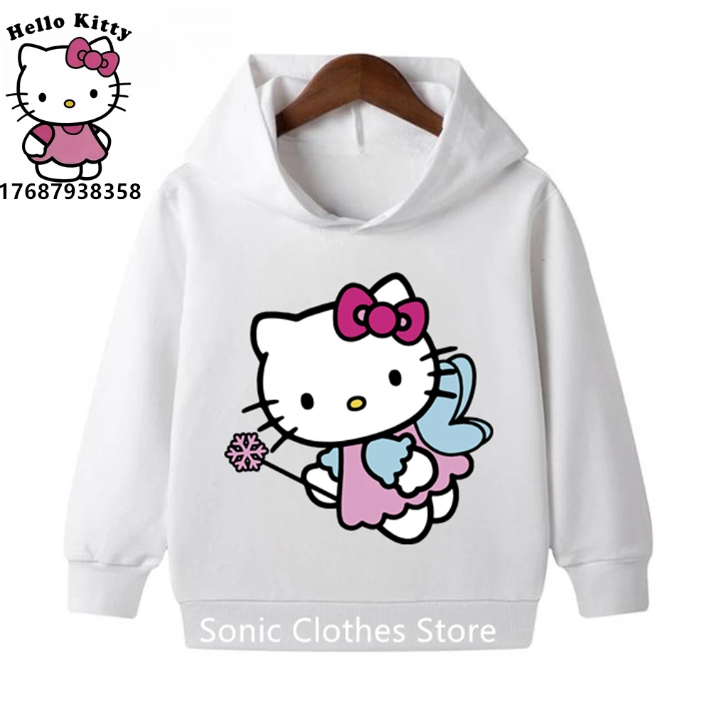 

Модный Детский свитшот Hello Kitty, пуловеры для маленьких мальчиков и девочек с героями мультфильмов, Детская осенняя одежда, толстовки Sanrio