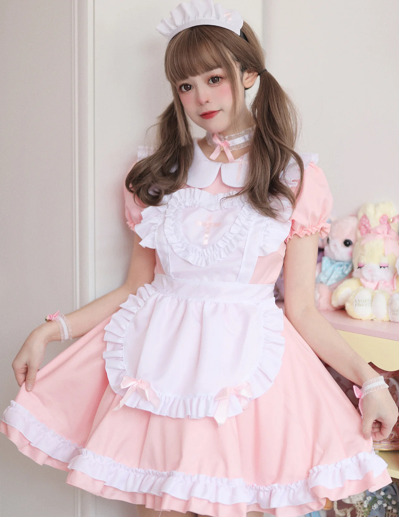 Cosplay maid costume anime cream sweetheart pink lolita dress cute girl maids wear uniform short-sleeved nurse costumes dresses