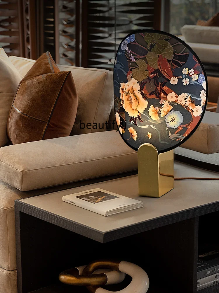 

Italian Printing Table Lamp Modern Copper Advanced Sense Living Room Entrance Bedroom Bedside Lamp