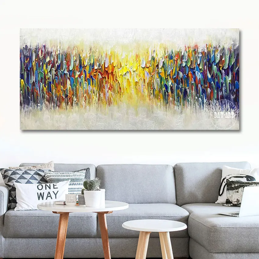 

100% Hand-painted Canvas Home Wall Pictures Abstract Art Decor Between The Cloud Colorful Thick Acrylic Palette Knife Painting