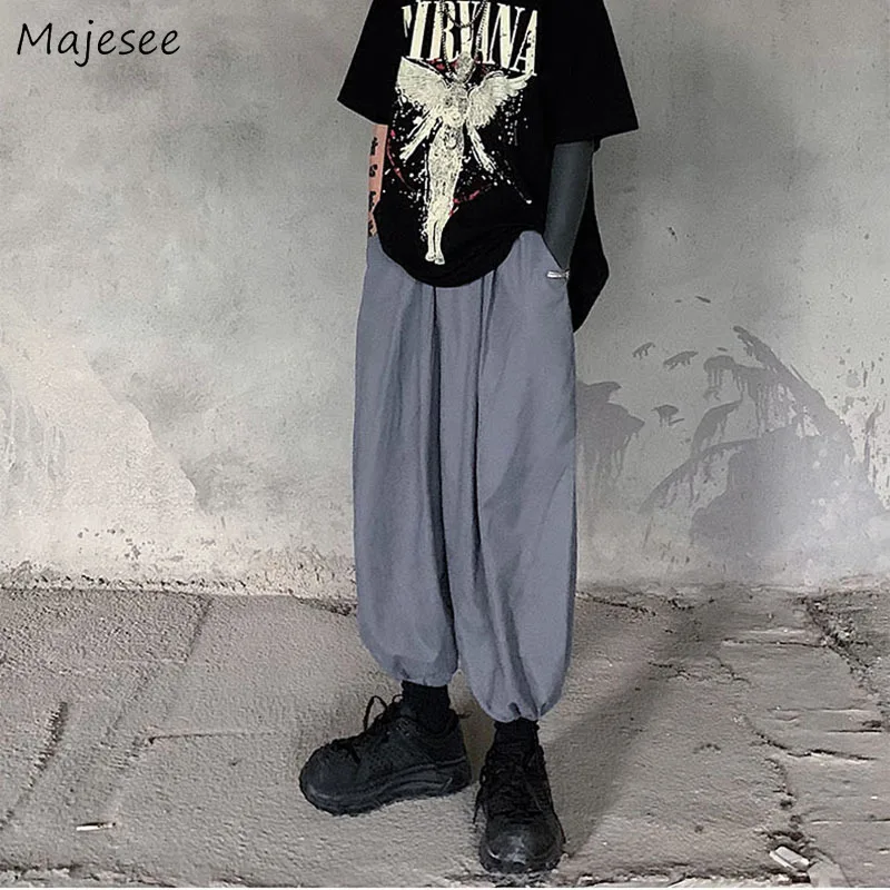 

Pants Men Casual Elastic Waist Soft All-match Solid Harajuku High Street Handsome Korean Fashion Clothing Ankle-length Trousers