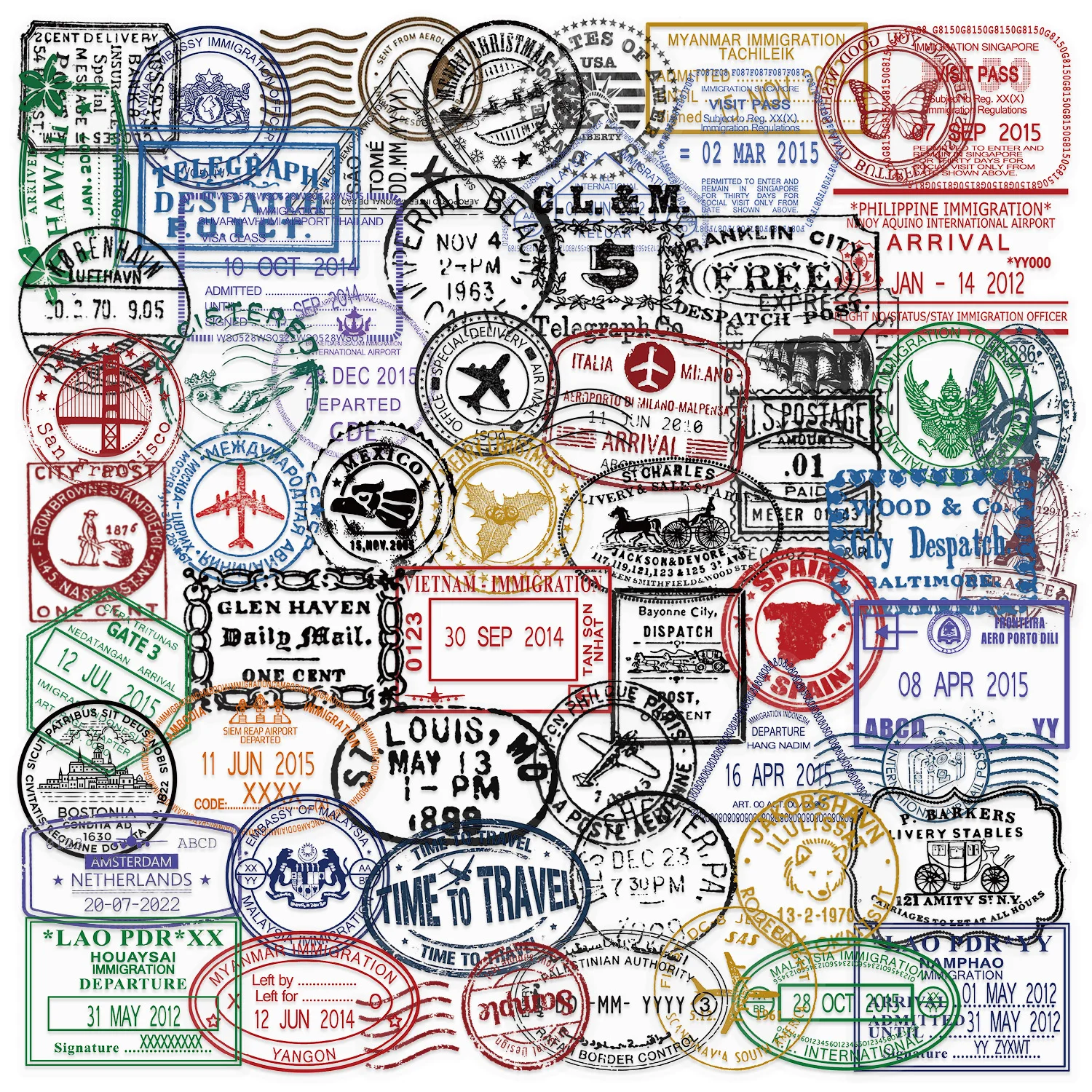 Vintage Passport Stamp Stickers 1