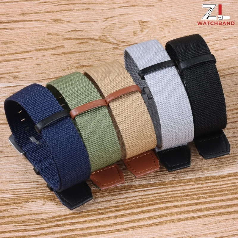Versatile Green & Grey Nylon Leather Watch Strap - 20mm/22mm - Unisex Sporty Soft Bracelet