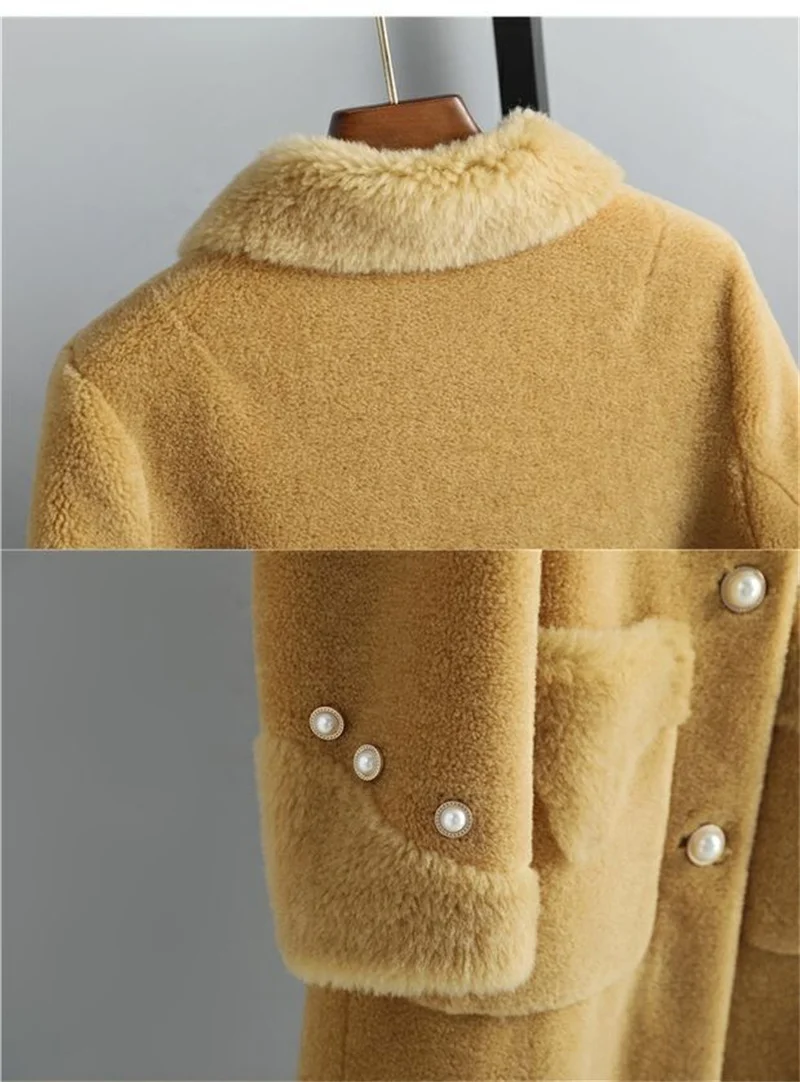 High-Quality Sheep Shearing Coat Women's Mid To Long Integrated Wool Granule Fleece Lamb Fur Coat Wine Red Blend Wool COat Pink
