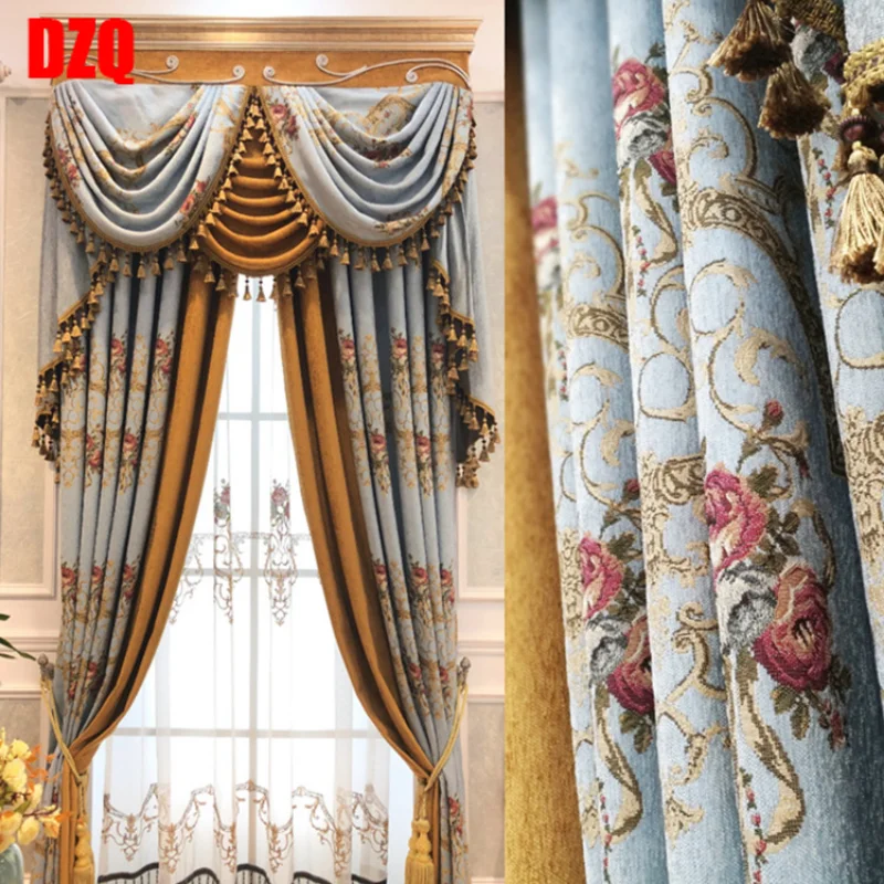 

European Luxury Curtains for Living Room Bedroom Blackout Restaurant Chenille Embossed Jacquard Villa Customized Elegant Palace