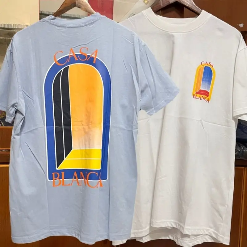 

Real Photos CASABLANCA T-shirts Fantasy Gate Letter Logo Print Short Sleeve High Quality Cotton Couple Tshirt for Men Women