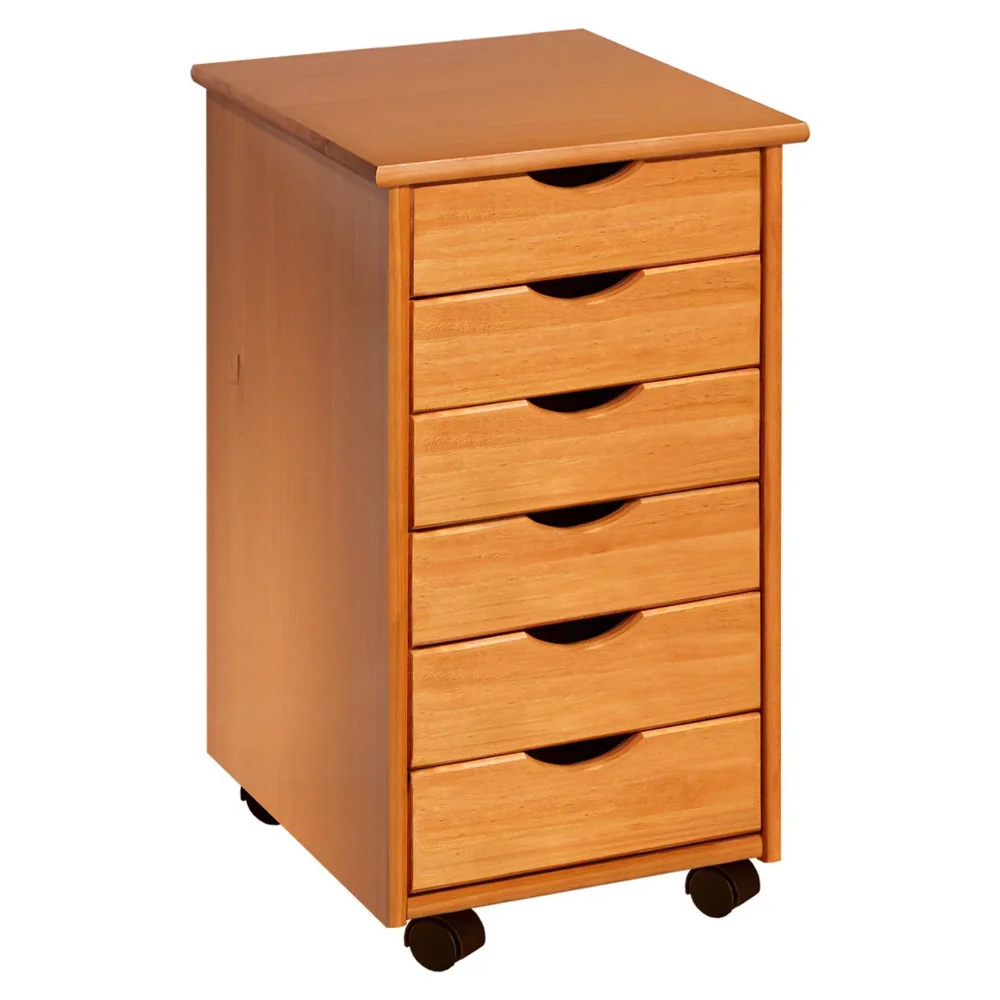 

Roll Cart, Solid Wood, 6 Drawer Roll Cart, Med Pine