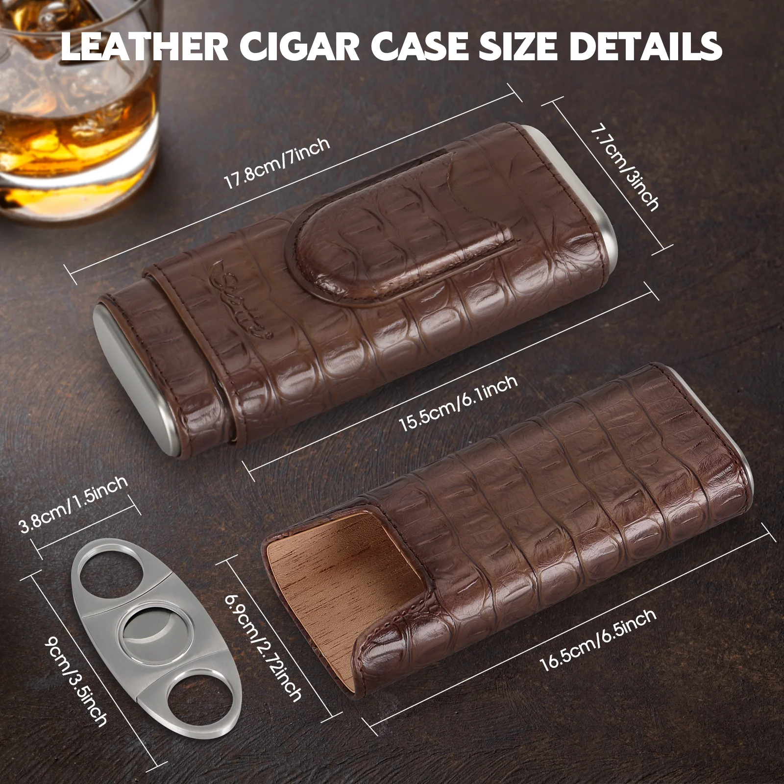 Scotte Cigar Case Leather Cigar Travel Case Cedar Wood Portable Humidor Box Cutter Elegant Box Men smoking accessories tobacco smoking accessories tobacco humidor jar