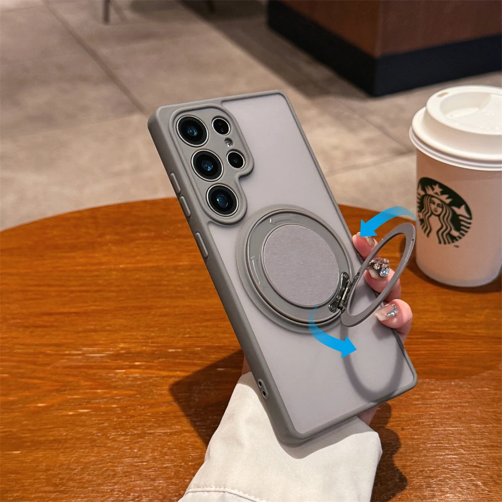 Matte Magnetic Shockproof Phone Case with 360° Rotating Ring
