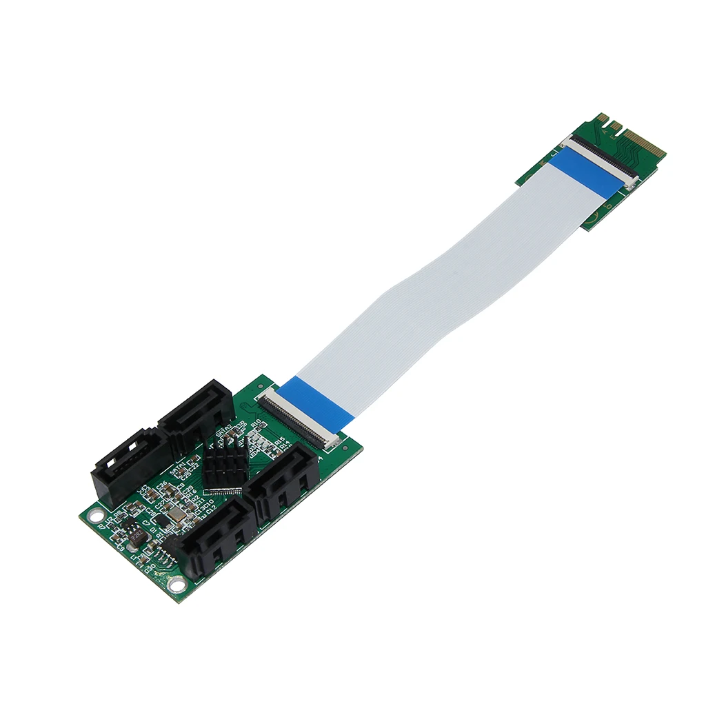 M.2 A E 키 - 4 SATA III 어댑터 10CM 짧은 케이블 6Gbps RAID 확장 (미니 PC/NAS/산업용 SATA SSD/HDD용)