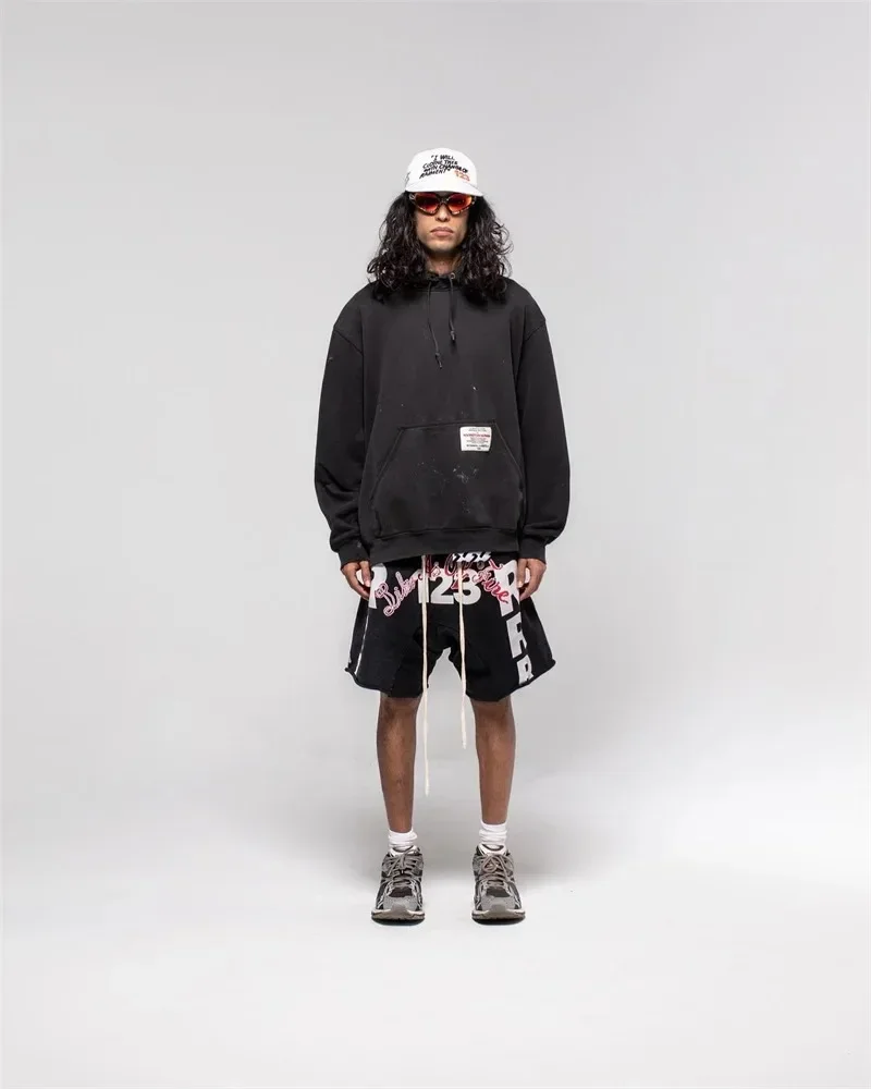 High Quality 1:1 RRR123 Shorts Oversized Logo Letter Printed Rolled Drawstring Casual Men's and Women's Sports Shorts 2