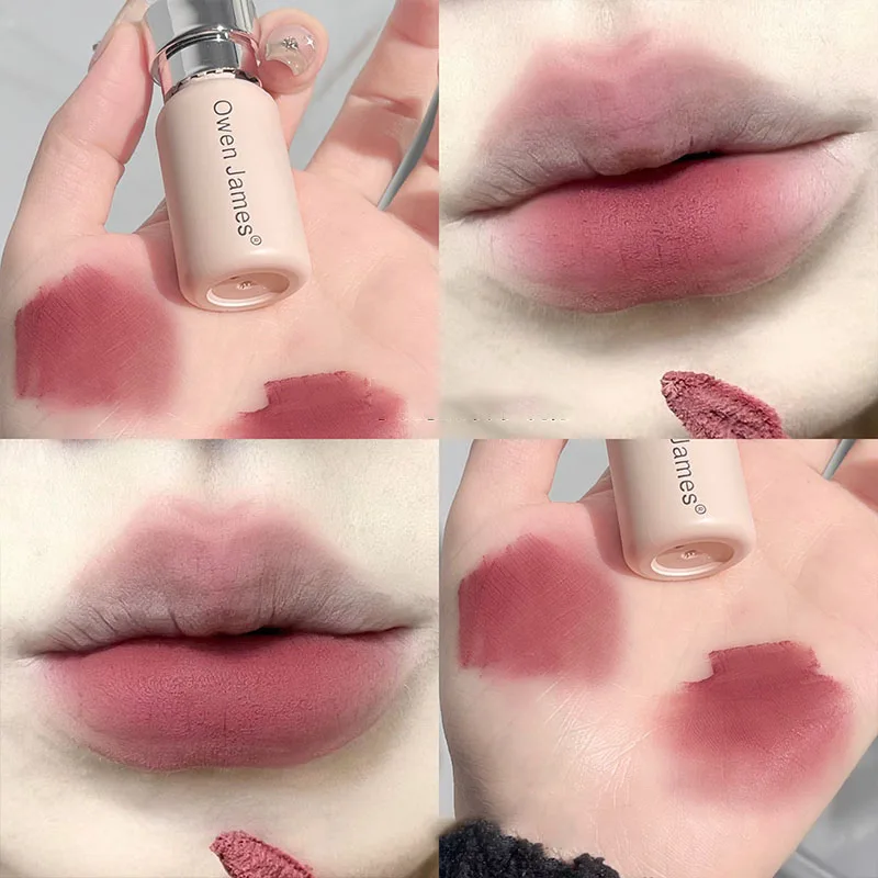 Small Bottle Pink Mist Lip Cream lip gloss lip makeup lip glaze lip tint lip stain Mud Matte Velvet Lip Gloss Clay Long-lasting Color Non-drying Nude Peach Glaze Rouge Tint