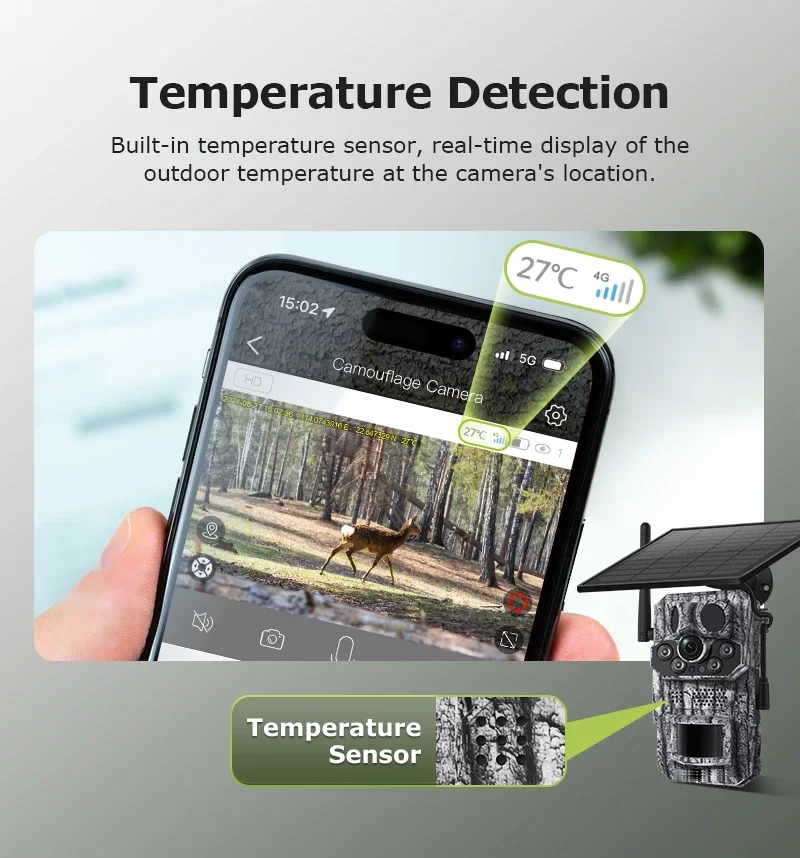 2K Outdoor 4G Solar Cellular Trail Camera Hunting Trail Camera 3-PIRs Motion Act