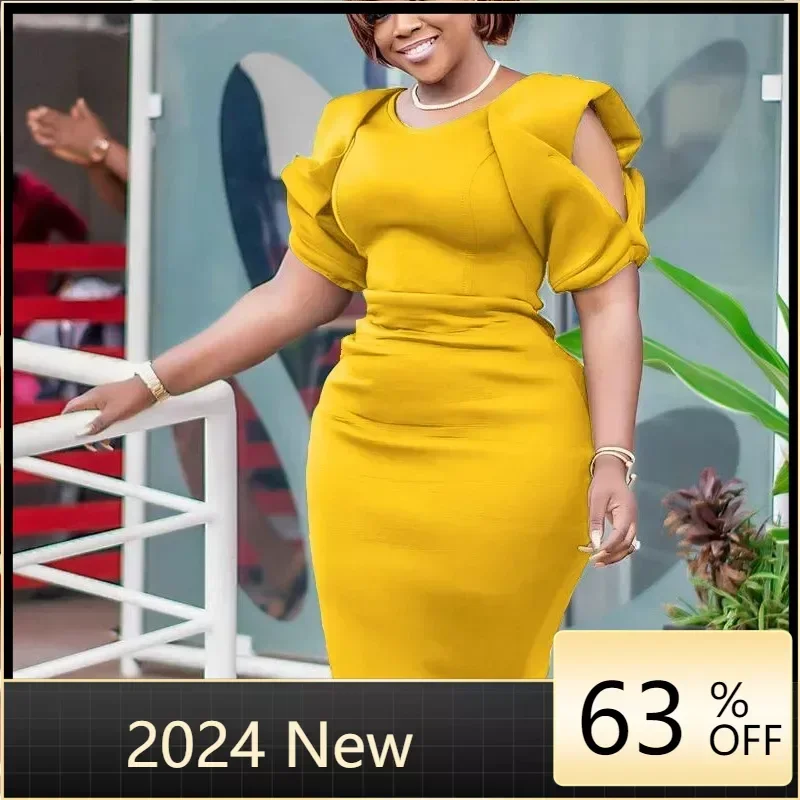 

Женская одежда, Новинка лета 2024, женская сумка, платья на бедрах, элегантное сексуальное платье миди с круглым вырезом и коротким рукавом, платья