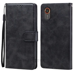 Premium Flip Leather Wallet Cover, Protective Case and Stylish Holder for Samsung Xcover 7 (Black)
