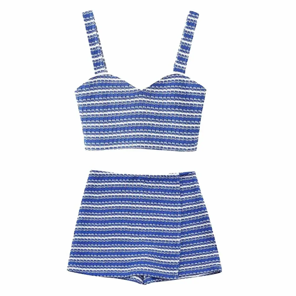 

Women's New Fashion Vacation Style Short Tight Open Back Striped Top Vintage Sleeveless Wide Straps Women's Tank Top Chic Top
