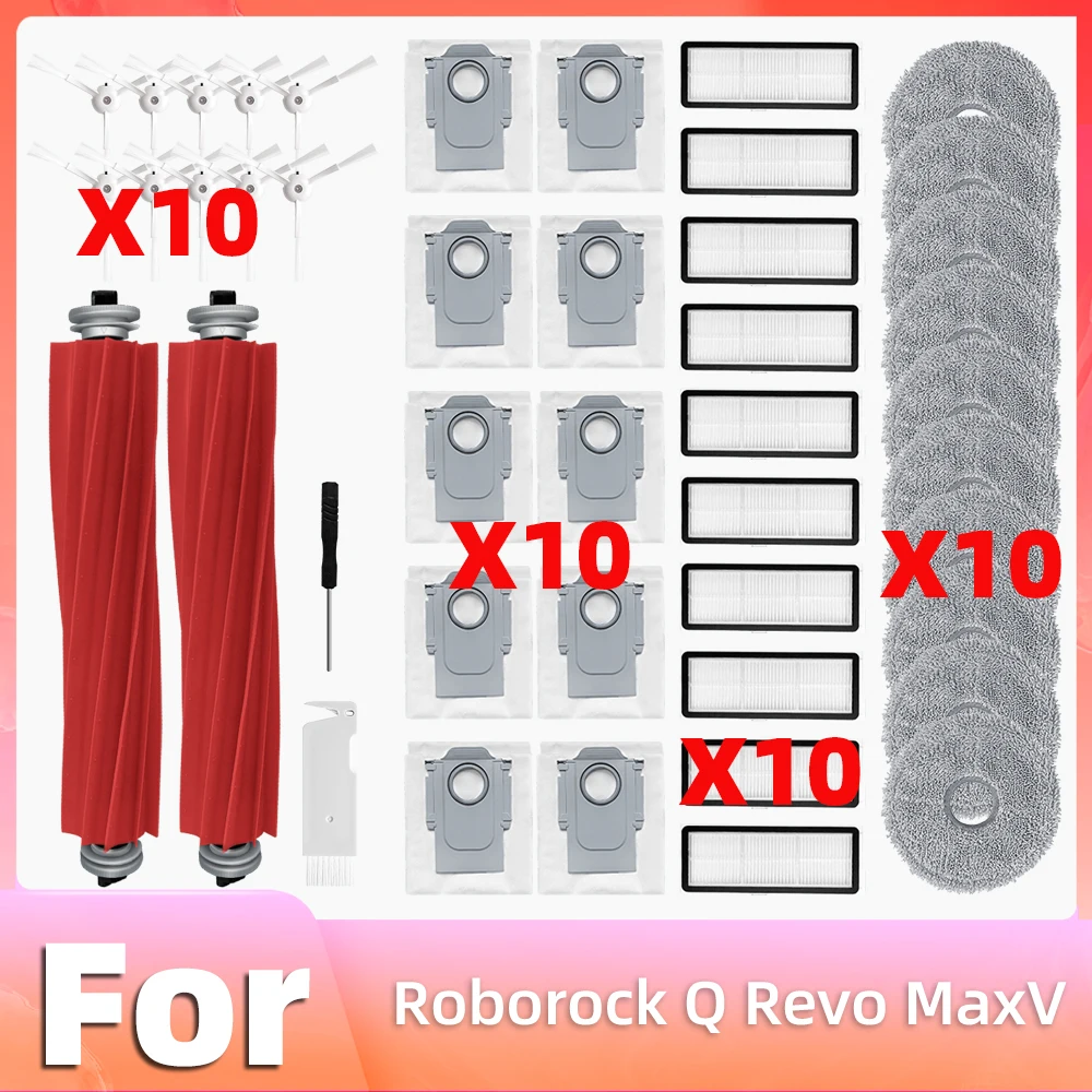 Roborock-q Revo Maxv Robot Vacuum Peças de Reposição Mop Escova Lateral Principal Filtro Hepa Mop Bolsa de pó Acessórios