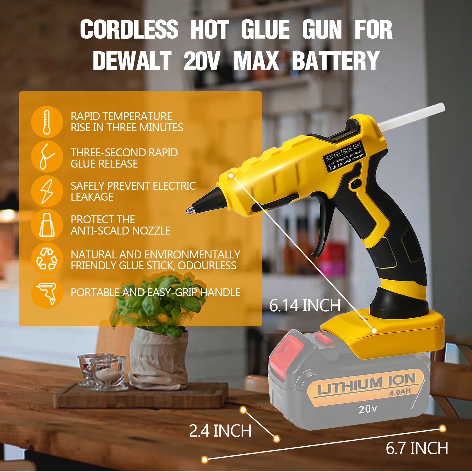 Cordless Hot Melt Glue Gun 18V Battery with 30 Sticks - Electric