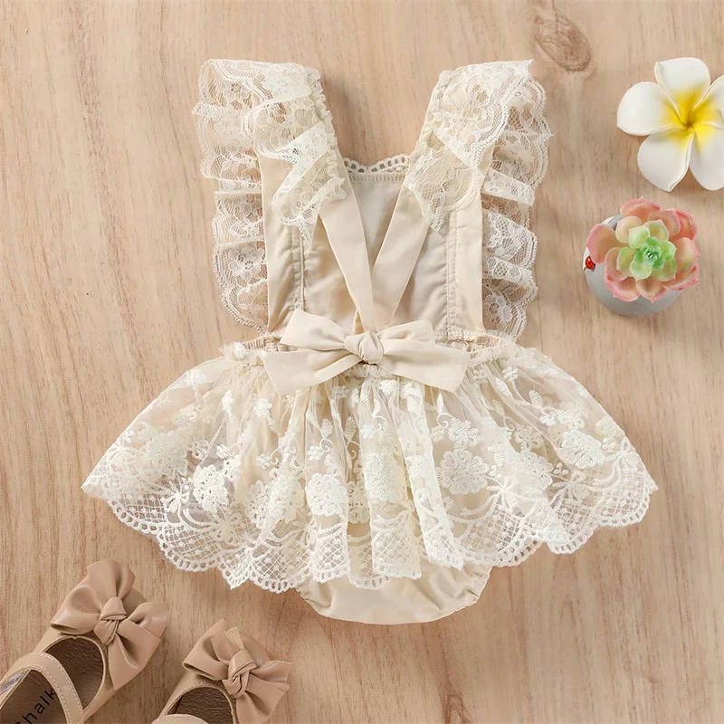 Summer Princess Baby Girls Romper Infant Floral Lace Embroidery Romper Dress Newborn Sleeveless Sweet Bodysuit Jumpsuit 0-24M