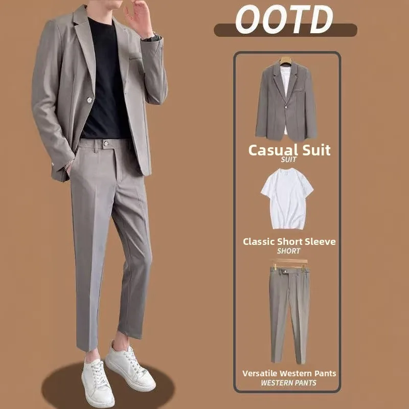 Ensemble de costume décontracté pour homme style britannique – Veste et pantalon formels pour jeunes