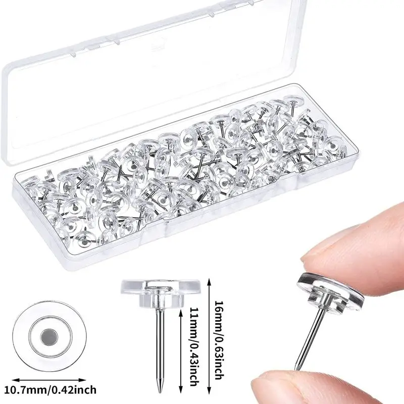 

50Pcs Transparent Map Pins Multi-purpsoe Flat Round Pushpins Decor Thumb Tacks Office School Supplie Stationery