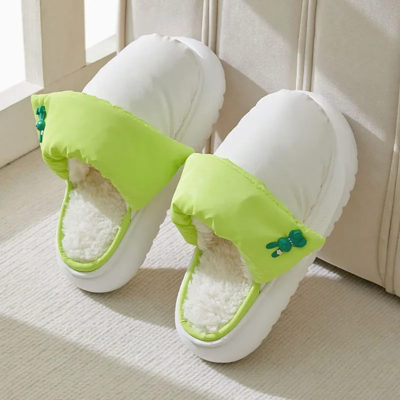 Women Home Slippers Winter Warm Plush  Anti Skid Indoor House Slide Waterproof Down Cute Cartoon Floor Furry Couple Cotton Shoes