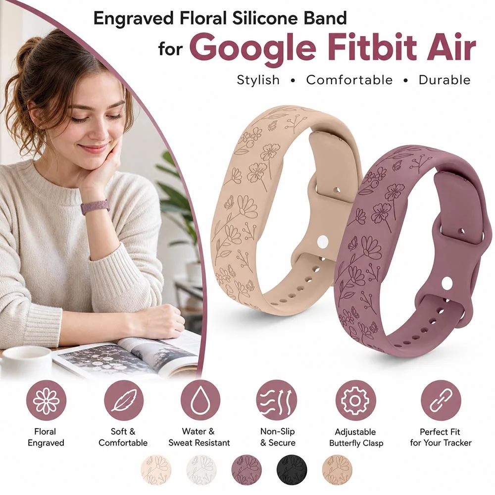 Floral Engraved Silicone Fitness Tracker Replacement Wristband