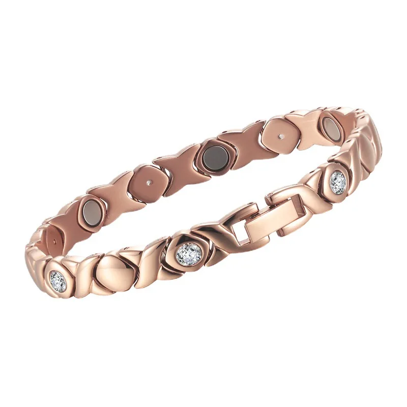 Oktrendy Healing Magnetic Bracelets For Women Trendy Stainless Steel Bracelet Relief Arthritis Pain with Rhinestone Decoration