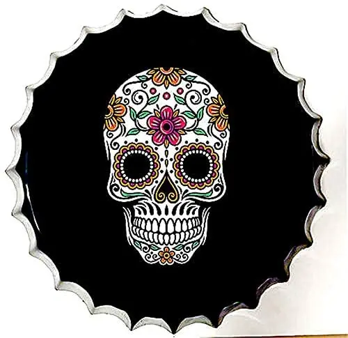 

Retro Sign Cartoon Skull Bottle Caps Retro Metal Tin Sign Diameter 13.8 Inches - Handcrafts Home Decor Bar Plaque Lounge